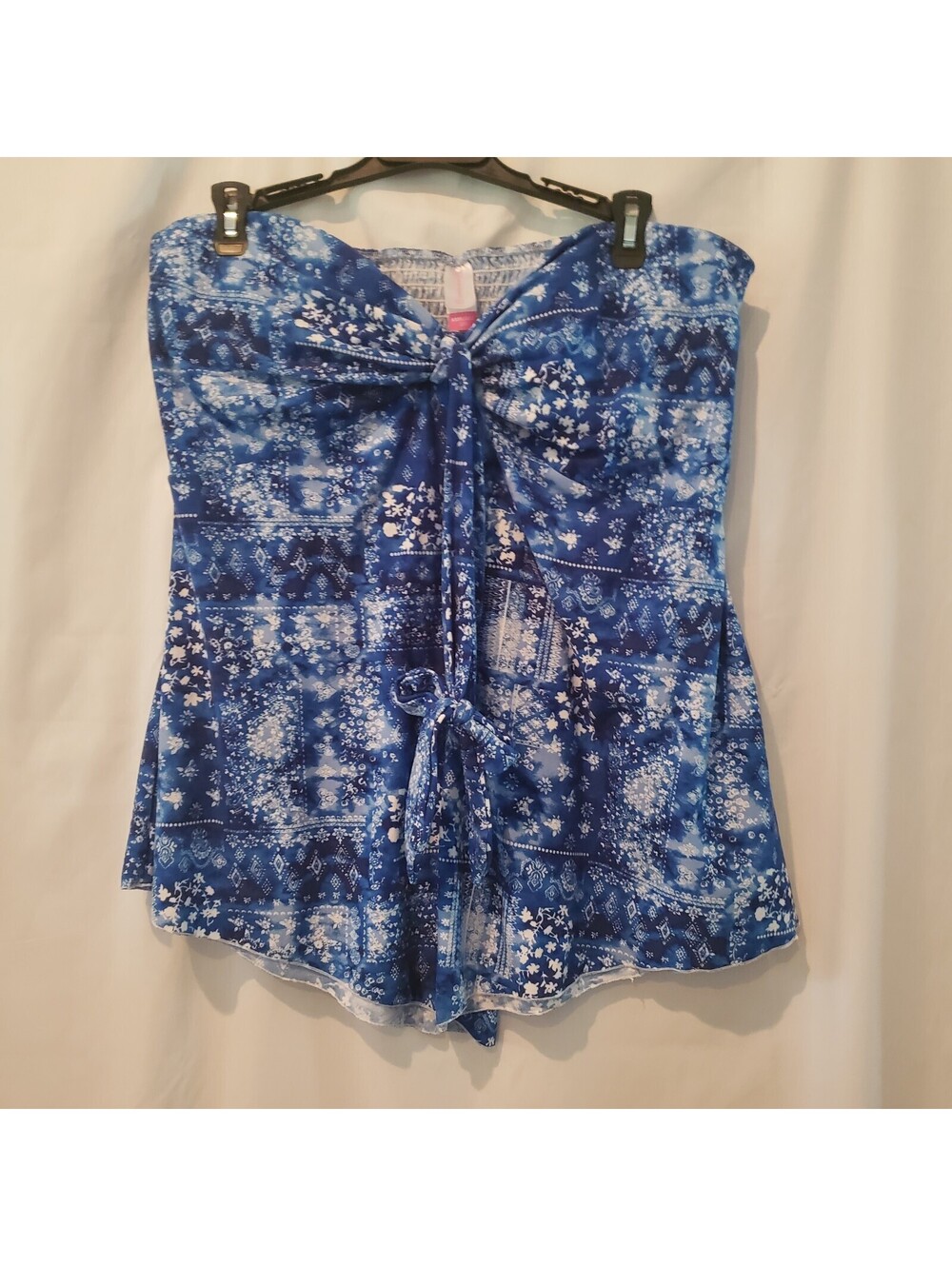 No Boundaries Womens 3X Size 21 Tankini Swim Top Blue Halter Strapless Floral